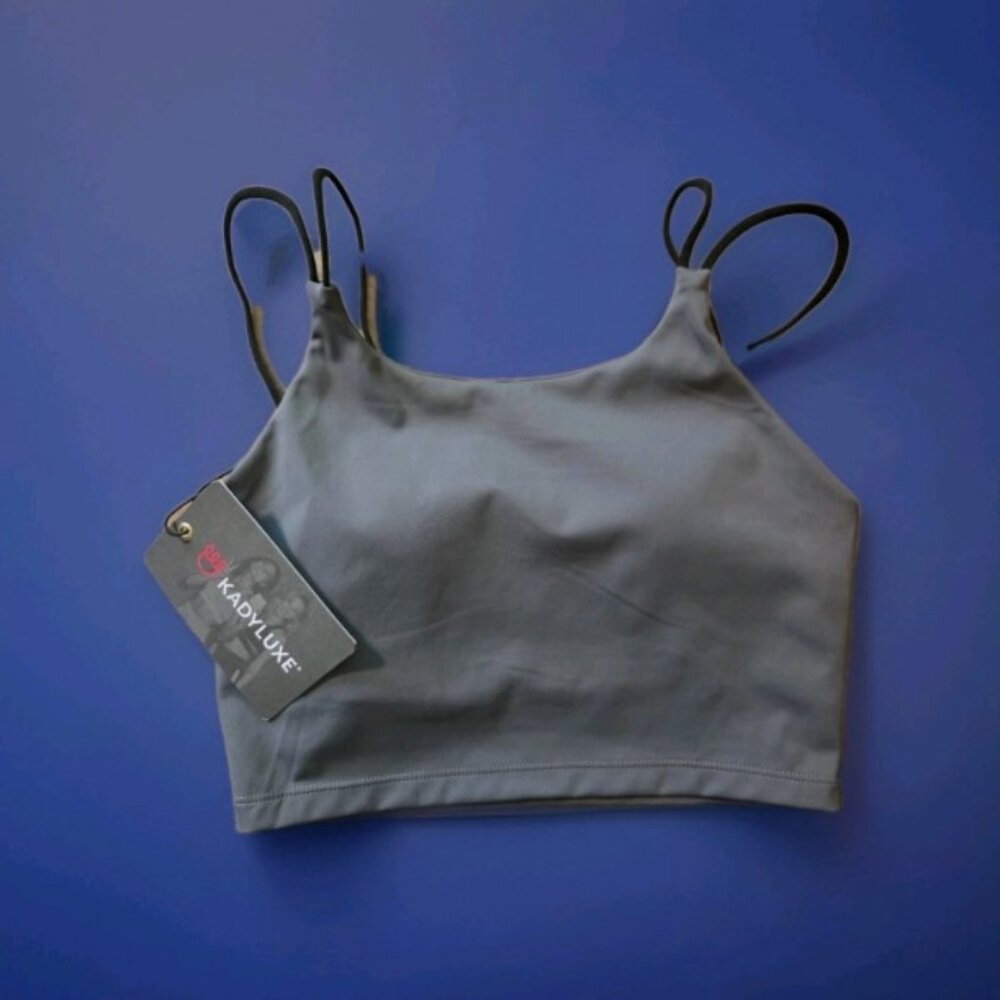 KadyLuxe Spaghetti Strap Longline Sports Bra Or Crop Top. Size Small NEW Grey